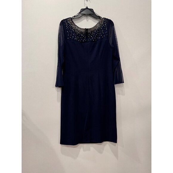 New Alex Evenings Women's Size 14 Embellished Short Sheath Cocktail Dress Navy - Picture 10 of 11